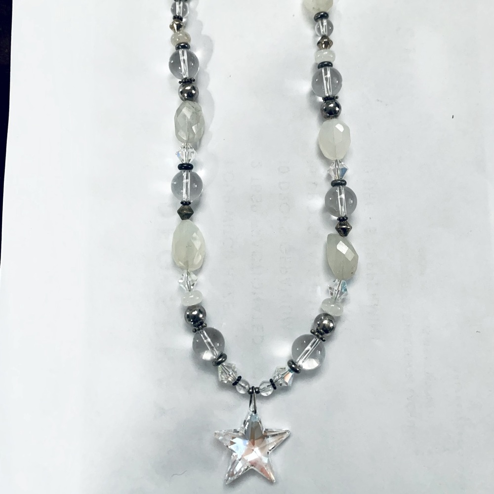 Moonstone and swarovski crystals necklace.
